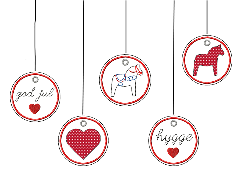 Skandinavisch weihnachtliche Anhänger - ITH-Stickdatei